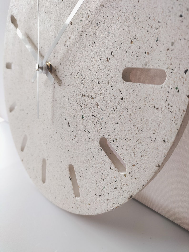 Classic White Wall Clock, Modern Concrete design, Unique home decor, Terrazzo style, Christmas gift for the home, simple stylish clock. image 3