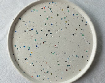 Large White Decorative Plate - with Colourful Recycled Plastic Pellets in Terrazzo finish