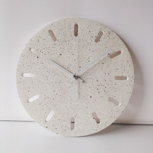 Classic White Wall Clock, Modern Concrete design, Unique home decor, Terrazzo style, Christmas gift for the home, simple stylish clock. image 1