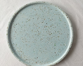 Grande Assiette Décorative Bleu Clair - Terrazzo en Verre Pilé