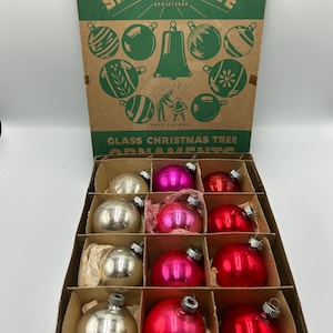 Vintage Shiny Brite Christmas Ornaments: MCM Glass Set of 12