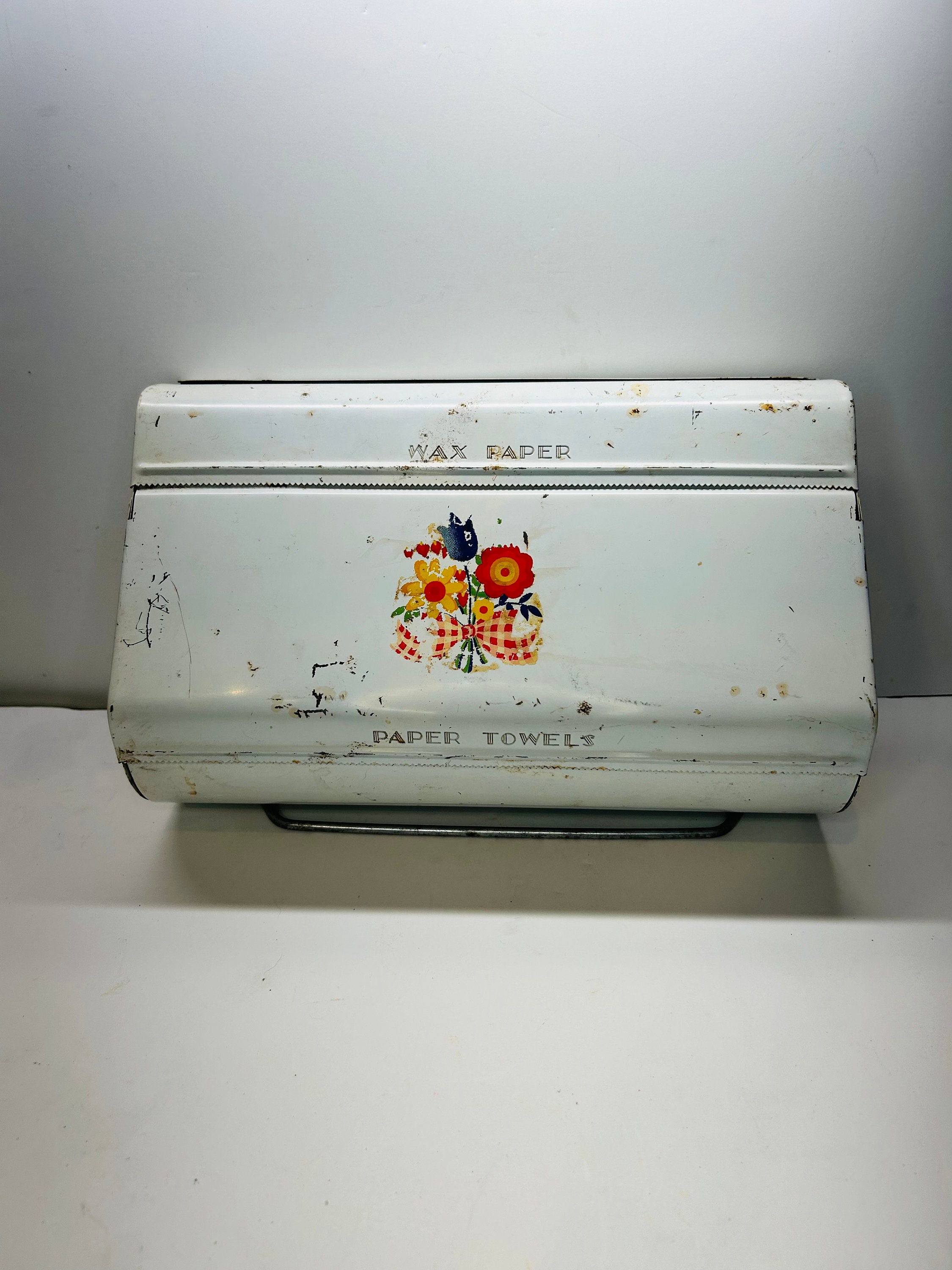 Paper Towel Holder and Wax Paper Dispenser Vintage Tin MCM