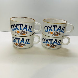 Oxtail Soup Bowls Ceramic With Handle Set of 4 Vintage MCM