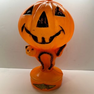 Vintage Halloween Pumpkin Blow Mold With Cat Bayshore Indiana Halloween