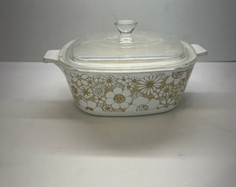 Rare Corning Ware Casserole P-1 1/2-B Size 1 1/2 Quart USA Rare Marking Yellow Bouquet Design Casserole