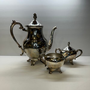 Vintage FB Rogers Silver Plate Coffee Set: Teapot, Sugar Bowl & Creamer