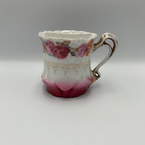 Shaving Mug Cup Porcelain Hand Painted Floral Antique Pink and Gold
