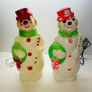 Empire Blow Mold Snowman Plastic Lighted Snowman Neon Green & Pink