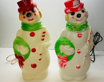 Empire Blow Mold Snowman Plastic Lighted Snowman Neon Green & Pink Blow OR Red Mold 1968 Illuminated Christmas Tabletop Vintage CHOICE