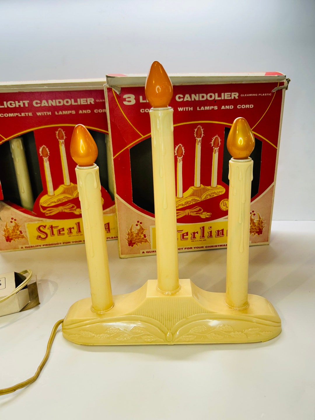 Christmas 3 Light Candolier Sterling Vintage With Original Box and C7 ...