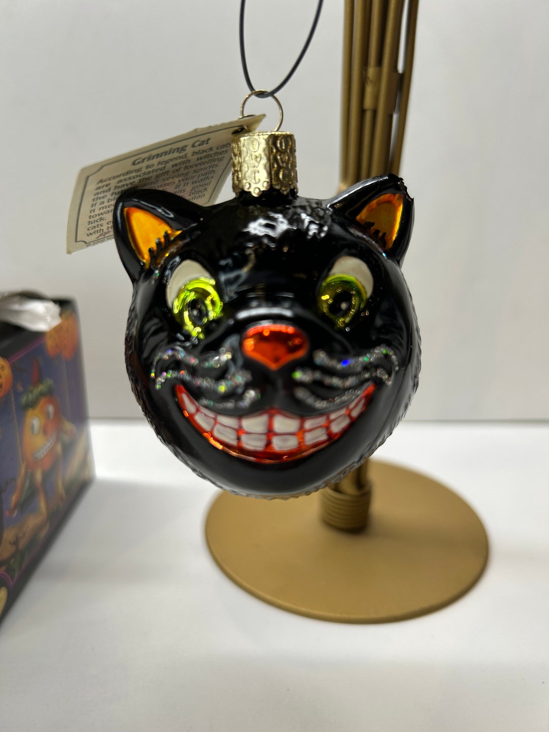 HALLOWEEN Black Cat Grinning Old World Christmas Halloween Ornament
