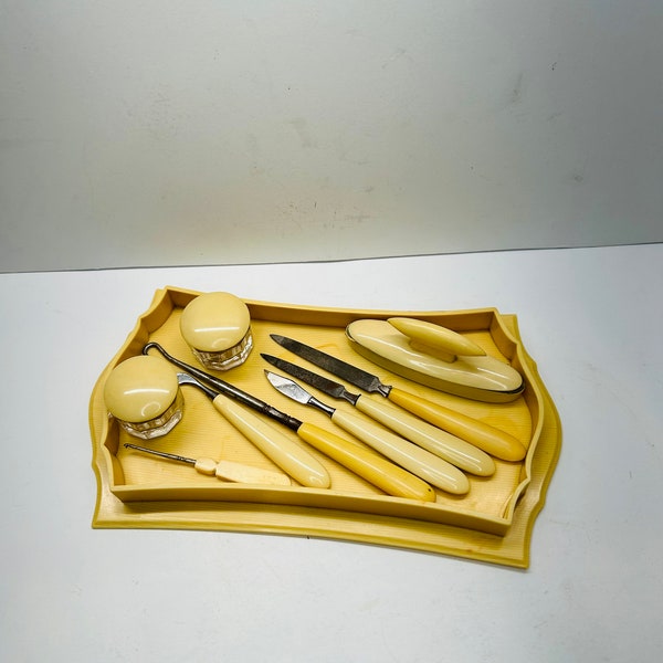 Ivory Pyralin Dubarry Vintage Vanity Tray & Manicure Set French Ivory Antique Vintage 10 piece