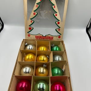 Vintage Shiny Brite Christmas Ornaments: Set of 12 Glass Ornaments with Box