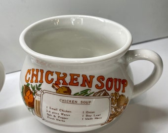 Vintage Ceramic Soup Mug with Recipe - MCM Kitchen Decor
