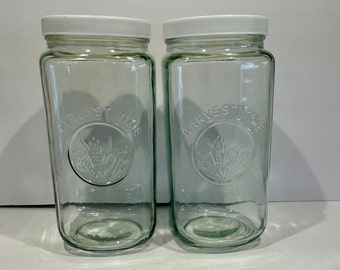 Vintage Golden Harvest Caniters Set of 2 Glass Canisters With White Lids MCM granny core