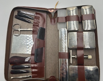 Vintage Leather Grooming Kit: Mid Century Toiletry Set, Western Germany