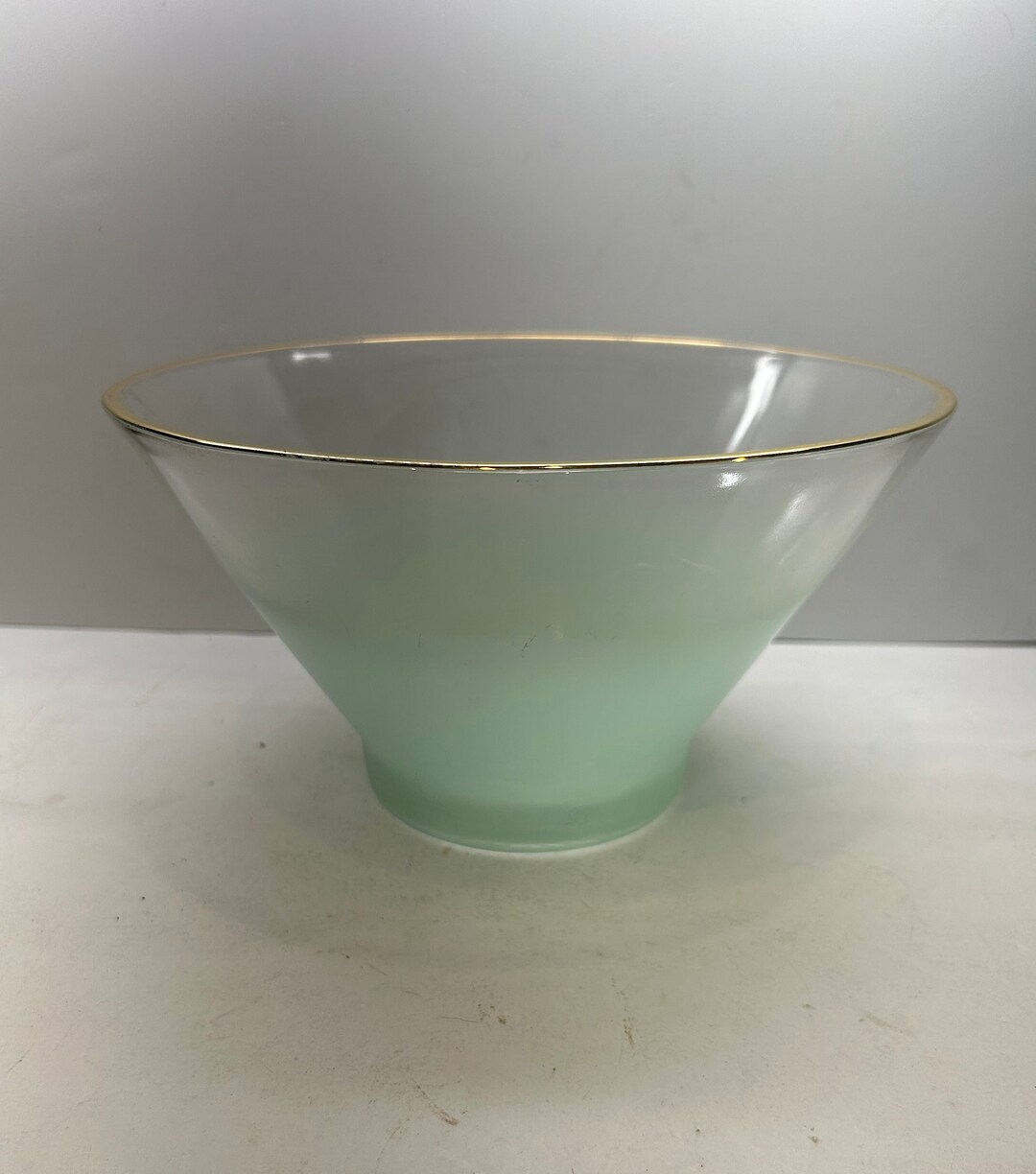 Vintage Blendo Frosted Glass Salad Bowl Blue Turquoise Mid Century