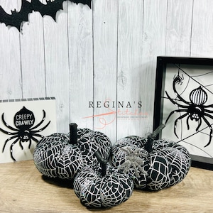 Fabric Spider Web Pumpkins | Halloween Pumpkin | Halloween Decor | Holographic Spider Web Pumpkin | Holographic Halloween | Spider Pumpkin