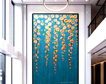 Copper Peperomia Acrylic Painting: Abstract Copper Leaves, White Frame