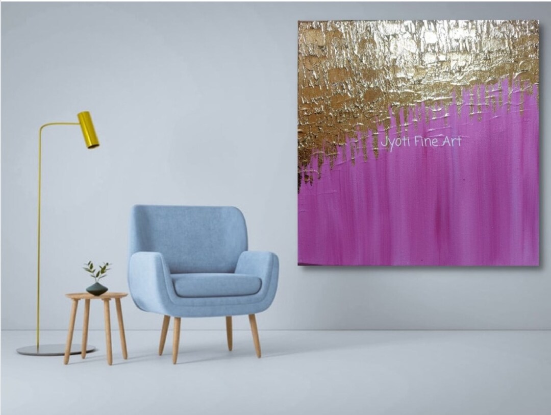 Pink Gold Abstract Wall Art Abstract Textured Gold Leaf Wall Etsy