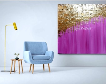 Pintura abstracta de pan de oro rosa: Arte mural acrílico texturizado, 30,5 x 30,5 cm