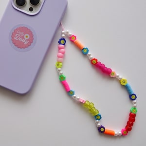 Cute Daisy Smiley Face Phone Charm | Phone Bracelet | iPhone Charm | Cute Phone Chain | Beaded Phone Strap | Bead Phone Charm | Block Colour