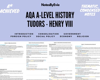 AQA A Level History Notes, Tudors - Henry VII | Summarised, Colour ...