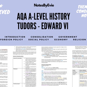 AQA A Level History Notes, Tudors - Edward VI | Summarised, Colour ...
