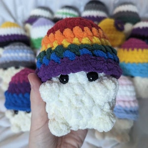 LGBTQIA+ Pride Flags Mushroom Plushies cute chunky creatures queer gay trans and more!