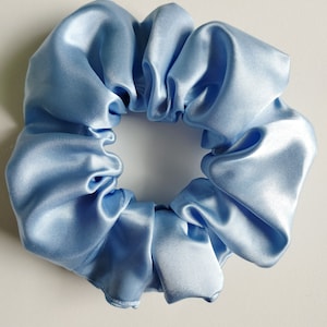 Blue Satin Scrunchie, Silky Hair Accessory, Pastel Easter Scrunchies, Bridesmaid Proposal Box