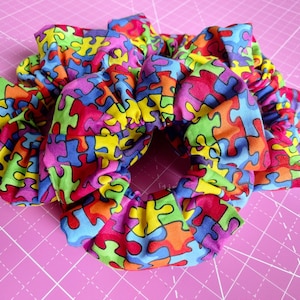Autism Awareness Scrunchies, Colorful Puzzle Piece Scrunchies, Autism Mom Hair Accessories
