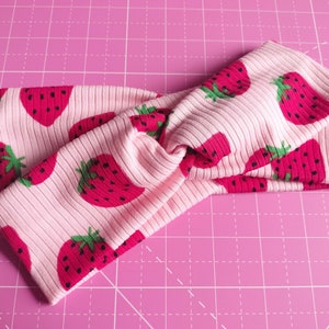 Pink Strawberry Twist Headbands, Seamless Knotted Headbands, Summer Hair Accessories