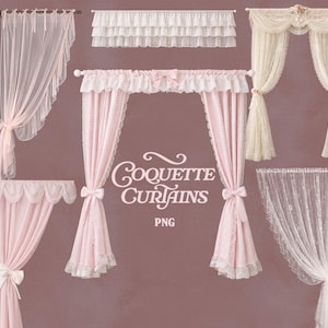 Coquette Curtains PNG Clipart Lace Cute Curtain Window Decor Romantic Drapes Vintage Shabby Chic Aesthetic Interior Design Overlay Set
