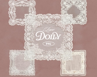 Coquette Lace Doily PNG | 5 Vintage Clipart Overlays | Elegant Lace Textures for Collage, Journals & Shabby Chic Design, Wedding Invitations