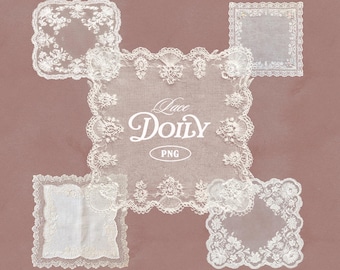 Coquette Lace Doily PNG | 5 Vintage Clipart Overlays | Elegant Lace Textures for Collage, Journals & Shabby Chic Design, Wedding Invitations