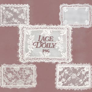 Vintage Rectangular Lace Doily PNG Set | Transparent Digital Handkerchief Clipart for Junk Journal, Wedding & Coquette Elegant Card Design