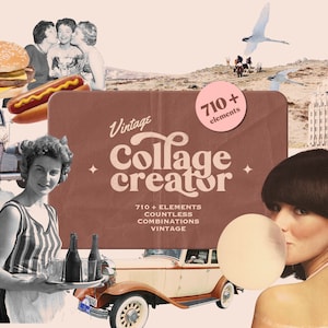 INSTANT DOWNLOAD, Printable, Vintage Retro Digital Collage Creator 710+ PNG