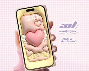 Glänzendes Herz 3D Wallpaper für das Handy | Kissen Tapete | Kawaii Tapete | iPhone Hintergrund | Samsung Hintergrundbild