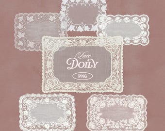 Vintage Lace Doily PNG | 6 Transparent Lace Overlays | Realistic Fabric Clipart for Invitations, Branding & Coquette Cottagecore Aesthetic