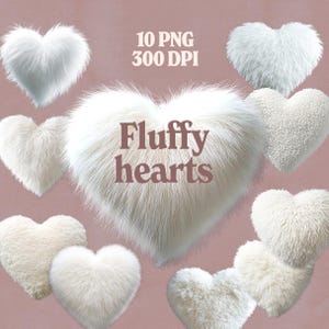 Clipart PNG doux coeurs blancs duveteux - 10 modèles de coussins avec fond transparent, noyau de cottage coquette, confortable, mignon, kawaii, romantique