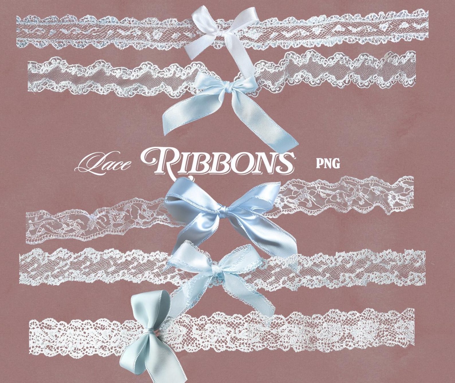 5 Lace Ribbons & Bows PNG Coquette Aesthetic Clipart for Scrapbooking ...