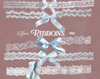 5 Lace Ribbons & Bows PNG Coquette Aesthetic Clipart for Scrapbooking, Invitations, Journaling, Feminine Design, Cute Digital Trim, Borders