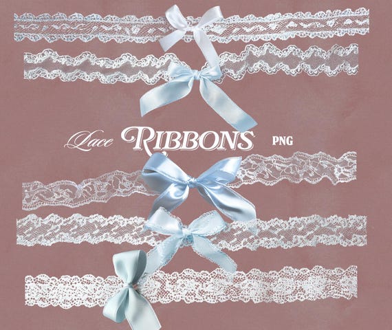 5 Lace Ribbons & Bows PNG Coquette Aesthetic Clipart for Scrapbooking, Invitations, Journaling, Feminine Design, Cute Digital Trim, Borders