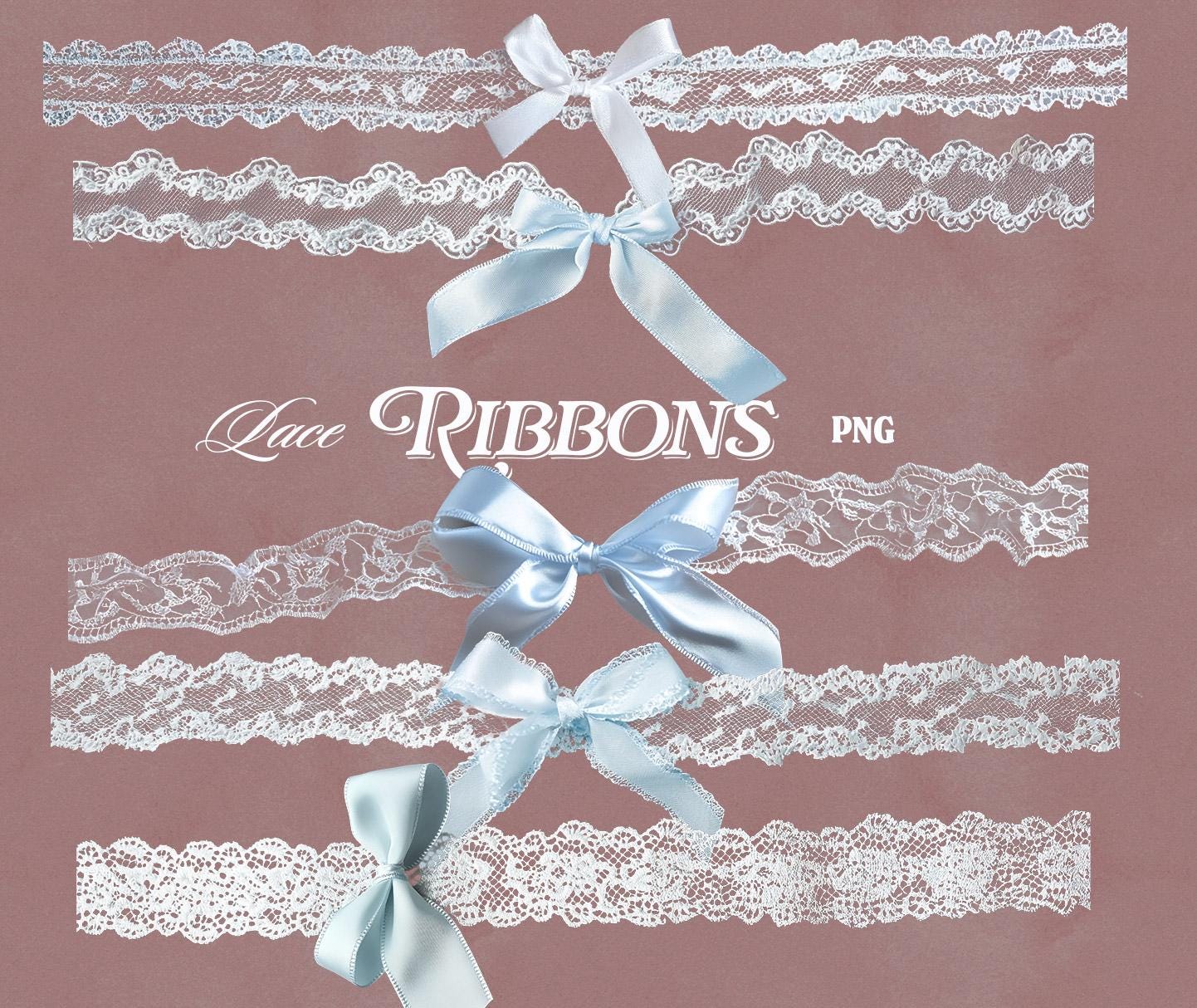 5 Lace Ribbons & Bows PNG Coquette Aesthetic Clipart for Scrapbooking ...