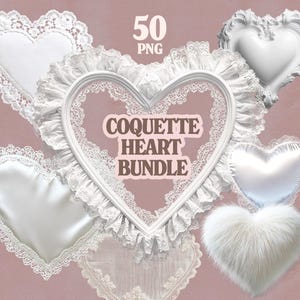 Weiße Barock-Seide, flauschige Herzrahmen mit Spitze PNG - 50 Romantische Transparente Designs für Hochzeiten, Rokoko, Coquette Core, Cottage