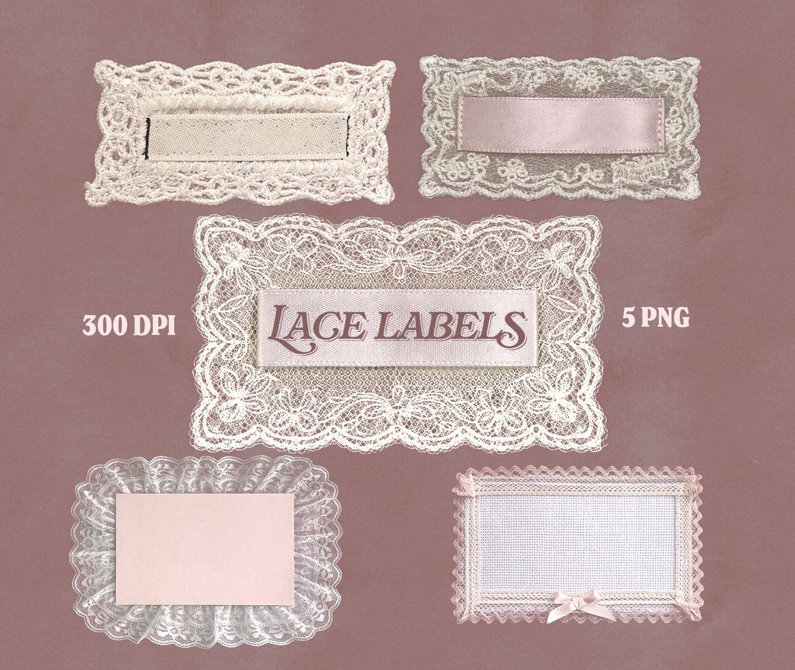 Vintage Lace Labels PNG Bundle, Fabric Tag Clipart, Shabby Chic Wedding ...
