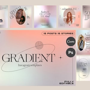 Gradient Aesthetic Instagram templates Canva, Modern Post, Pastel Template, Canva Gradient, Instagram Story