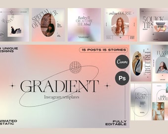 Gradient Aesthetic Instagram templates Canva, Modern Post, Pastel Template, Canva Gradient, Instagram Story
