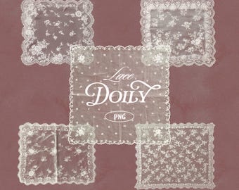 Clipart de napperon en dentelle vintage PNG | Napperons transparents festonnés pour scrapbooking, fabrication de cartes, faire-part de mariage, carnet de bords de scrapbooking