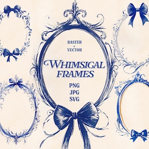 Blue Ink Hand Drawn Whimsical Frame Clipart Set in PNG, JPG, SVG, Ai – Instant Download for Personal & Commercial Use, Crafts, Invitations
